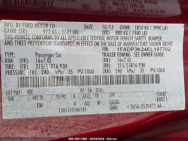Ford FOCUS SE 2014 1FADP3K24EL197702 Image 9
