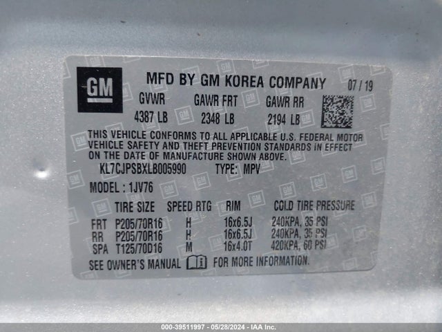 Chevrolet Trax Awd Lt 2020 KL7CJPSBXLB005990 Image 9