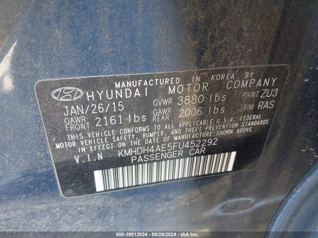 Hyundai ELANTRA SE 2015 KMHDH4AE5FU452292 Image 9