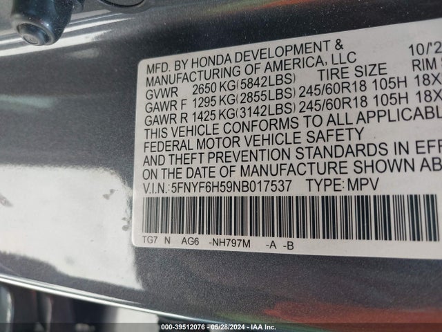 Honda Pilot Awd Ex-l 2022 5FNYF6H59NB017537 Image 9