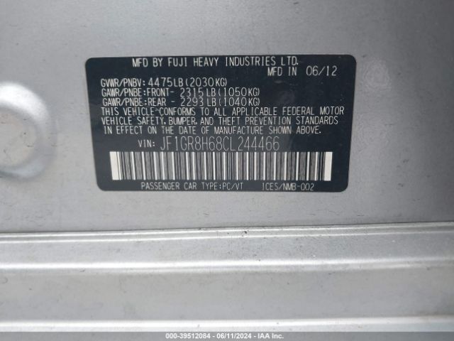 2012 SUBARU IMPREZA WAGON WRX JF1GR8H68CL244466 Photo 8