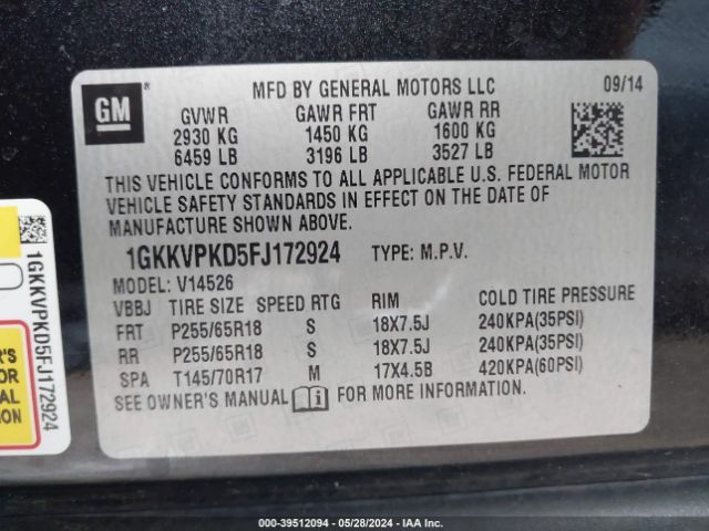 1GKKVPKD5FJ172924 GMC Acadia Sle-2