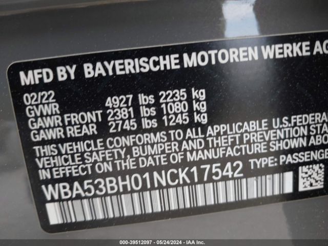 WBA53BH01NCK17542 BMW 530 I
