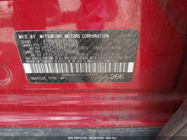 JA4AD2A35HZ069751 Mitsubishi Outlander Es
