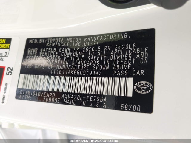Toyota CAMRY SE 2024 4T1G11AK6RU919147 Image 9