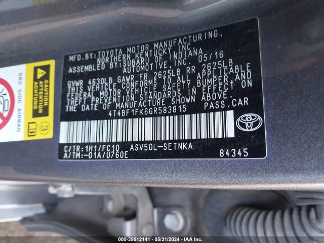 Toyota CAMRY LE 2016 4T4BF1FK6GR583815 Image 9
