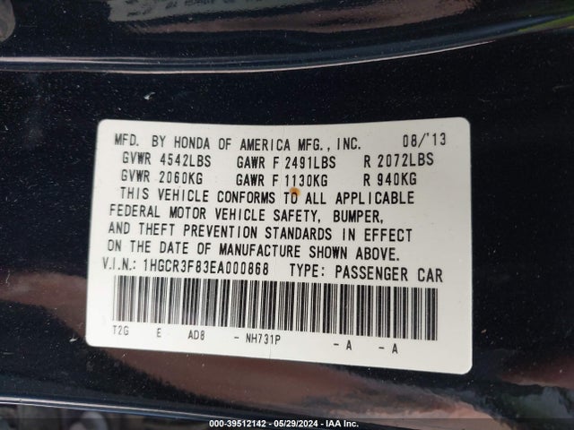 Honda Accord Ex-l V-6 2014 1HGCR3F83EA000868 Image 9