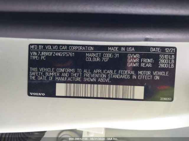 7JRBR0FZ4NG175761 Volvo S60 Recharge Plug-in Hybrid T8 R-design Expression