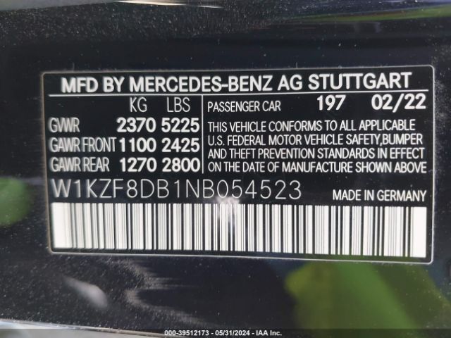W1KZF8DB1NB054523 Mercedes-Benz E 350