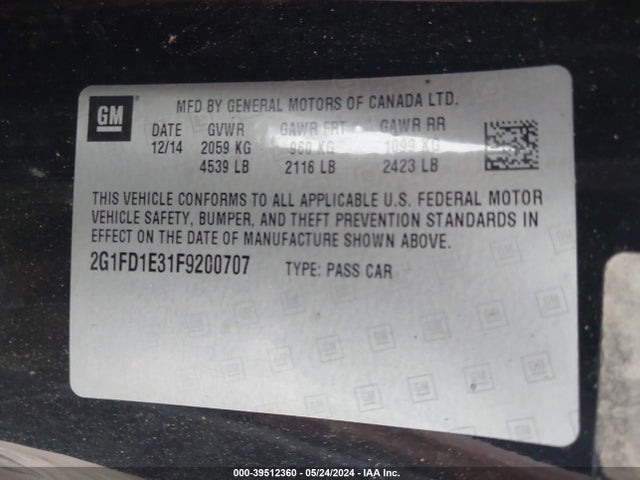 Chevrolet Camaro 1lt 2015 2G1FD1E31F9200707 Image 9