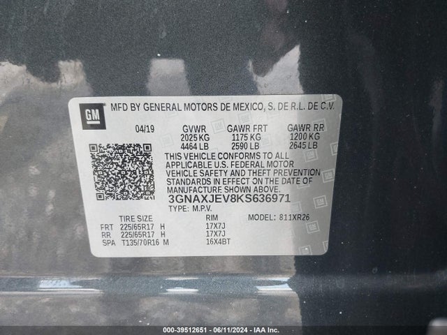Chevrolet EQUINOX LT 2019 3GNAXJEV8KS636971 Image 9