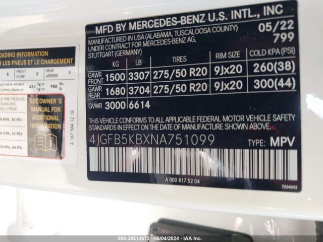 4JGFB5KBXNA751099 Mercedes-Benz Gle 450 4matic