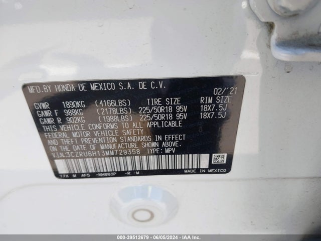 Honda Hr-v Awd Sport 2021 3CZRU6H13MM729358 Image 9