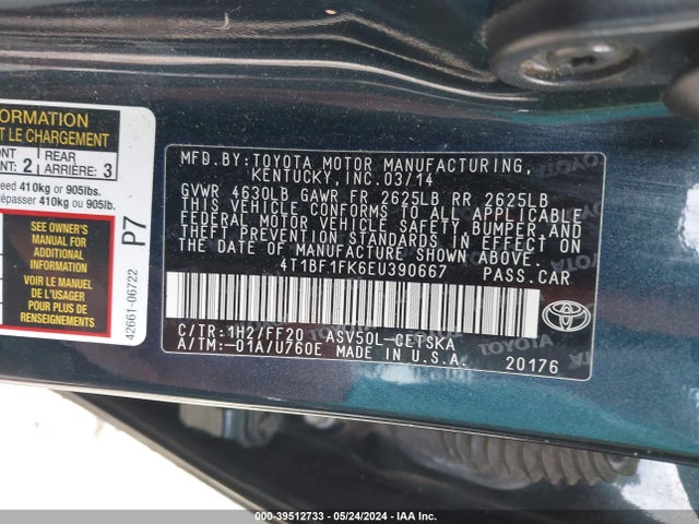 Toyota CAMRY SE 2014 4T1BF1FK6EU390667 Image 9