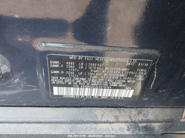 Subaru Outback 2.5i Premium 2014 4S4BRCDC2E3279764 Image 9