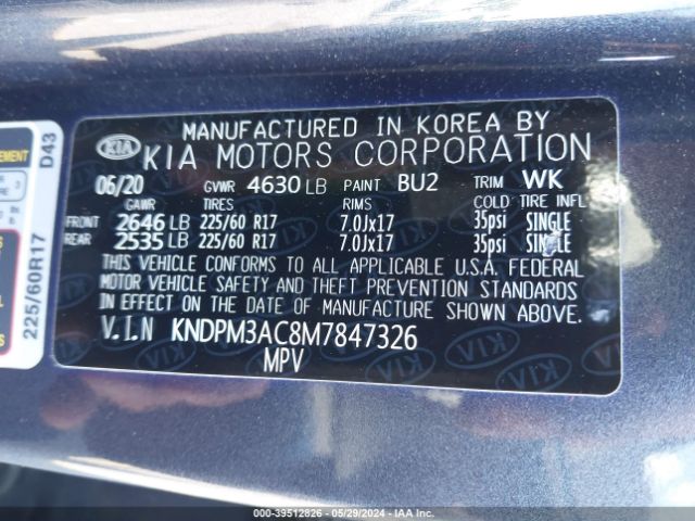 KNDPM3AC8M7847326 KIA Sportage Lx