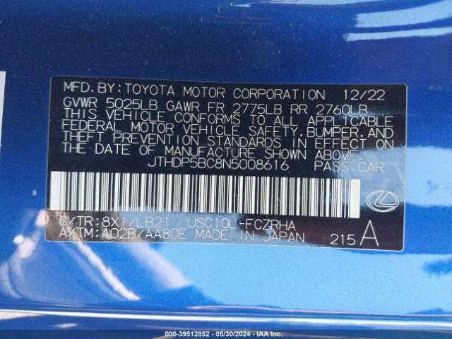 JTHDP5BC8N5008616 Lexus RC F