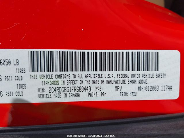 2C4RDGBG1FR688443 Dodge Grand Caravan American Value Pkg