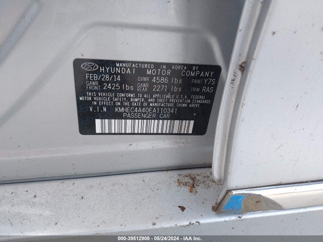 Hyundai Sonata Hybrid Limited 2014 KMHEC4A40EA110341 Image 9