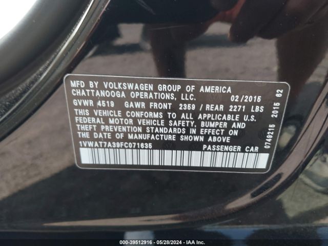 1VWAT7A39FC071635 Volkswagen Passat 1.8t Limited Edition
