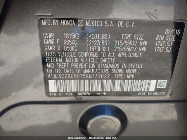 3CZRU5H75GM732622 Honda Hr-v Ex-l