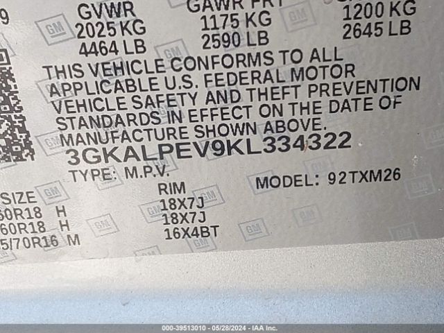 3GKALPEV9KL334322 GMC Terrain Slt