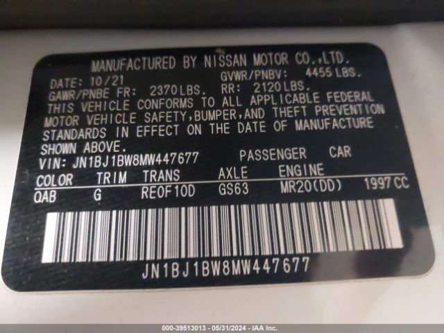 JN1BJ1BW8MW447677 Nissan Rogue Sport Sv Awd Xtronic Cvt