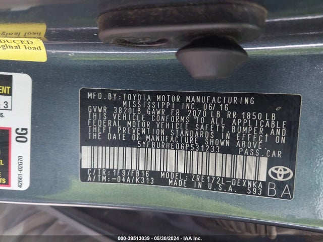 Toyota Corolla Le Plus 2016 5YFBURHE0GP531233 Image 9