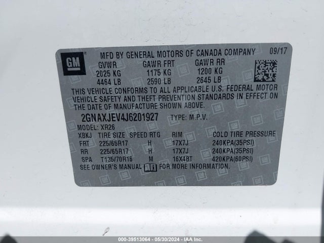 Chevrolet EQUINOX LT 2018 2GNAXJEV4J6201927 Image 9