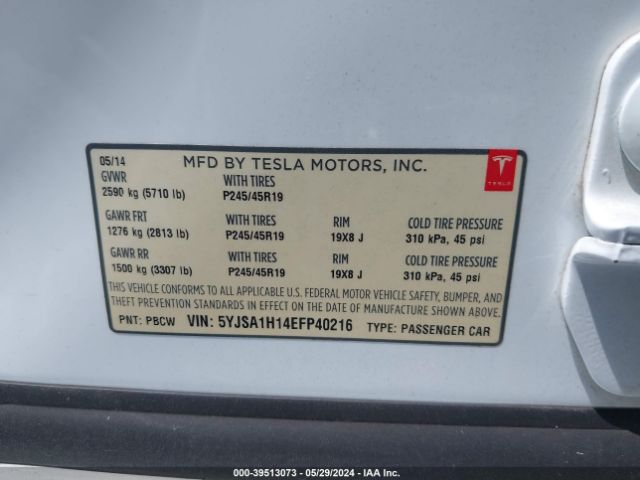 5YJSA1H14EFP40216 Tesla Model S P85