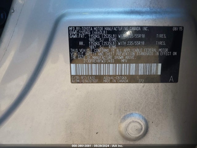 Toyota Rav4 Limited 2015 2T3DFREV8FW373493 Image 9