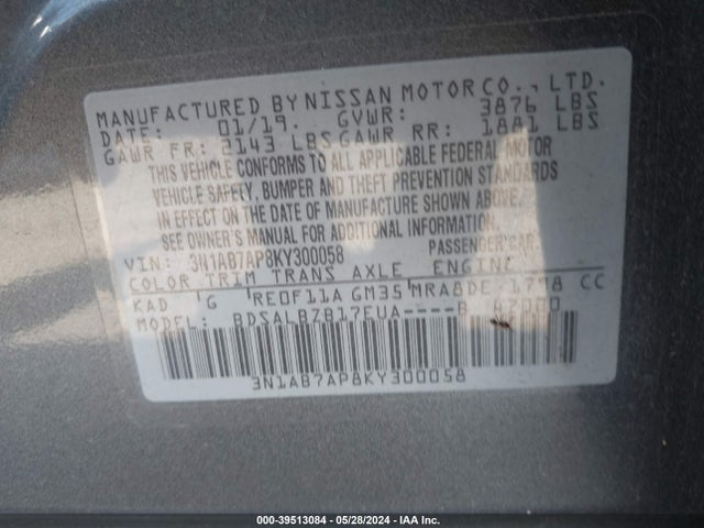 Nissan SENTRA S 2019 3N1AB7AP8KY300058 Image 9