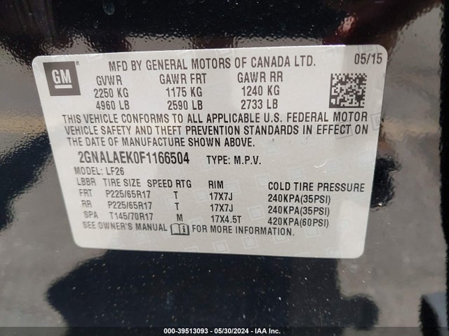 Chevrolet EQUINOX LS 2015 2GNALAEK0F1166504 Image 9
