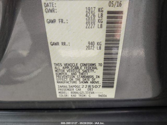 1N4AL3AP0GC228507 Nissan Altima 2.5/2.5 S/2.5 Sl/2.5 Sr/2.5 Sv