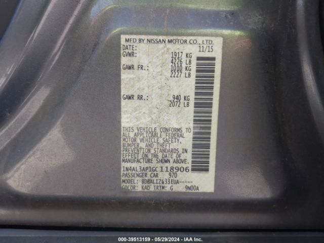 1N4AL3AP1GC118906 Nissan Altima 2.5/2.5 S/2.5 Sl/2.5 Sr/2.5 Sv