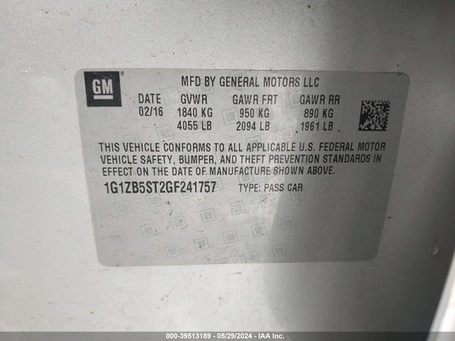 Chevrolet MALIBU LS 2016 1G1ZB5ST2GF241757 Image 9