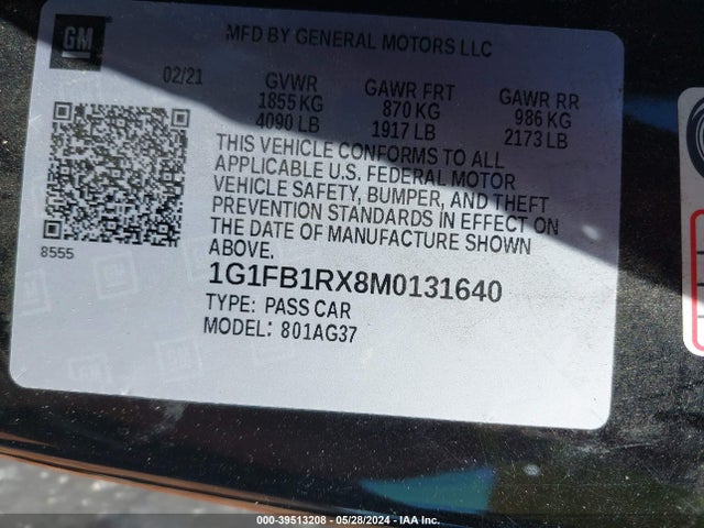 Chevrolet Camaro Rwd  1ls 2021 1G1FB1RX8M0131640 Image 9