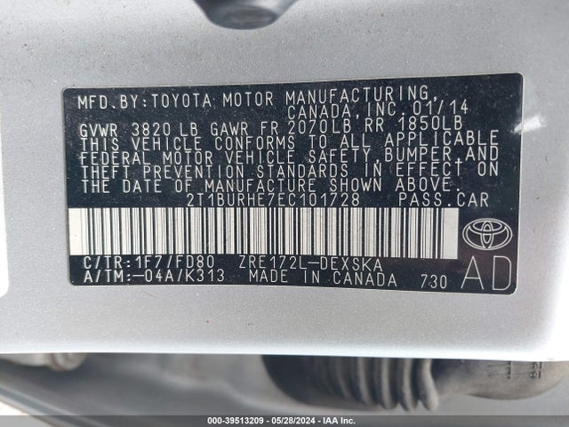 Toyota Corolla S Plus 2014 2T1BURHE7EC101728 Image 9