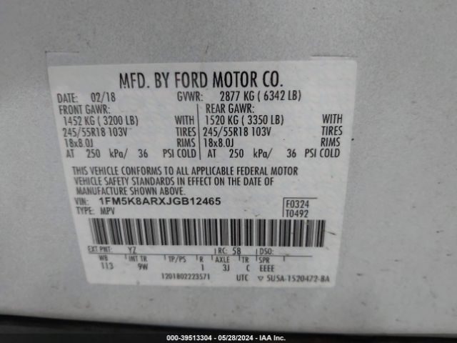 1FM5K8ARXJGB12465 Ford Police Interceptor Utility