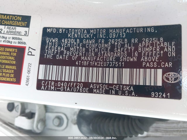 Toyota CAMRY SE 2014 4T1BF1FK2EU737511 Image 9