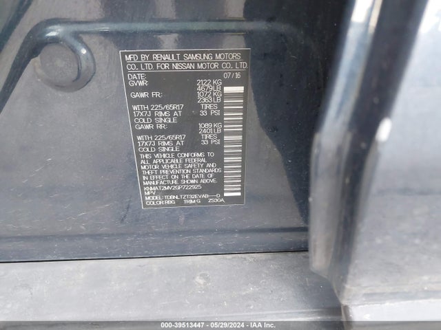 Nissan ROGUE SV 2016 KNMAT2MV2GP722925 Image 9