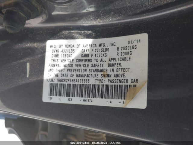1HGCR2F58EA136686 Honda Accord Sport