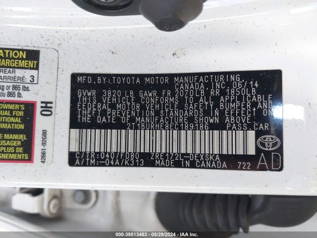 Toyota Corolla S Plus 2014 2T1BURHE8EC189186 Image 9