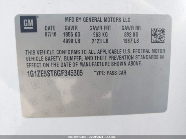 1G1ZE5ST6GF345305 Chevrolet MALIBU 1LT