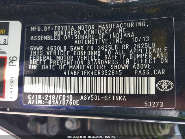Toyota CAMRY LE 2014 4T4BF1FK4ER352845 Image 9