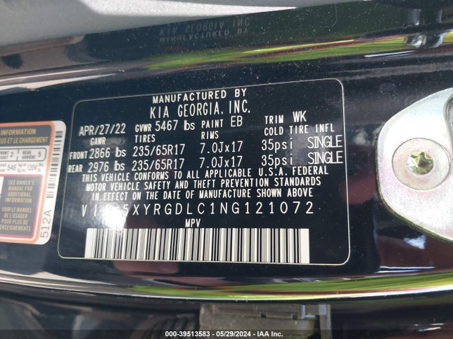 KIA SORENTO LX 2022 5XYRGDLC1NG121072 Image 9