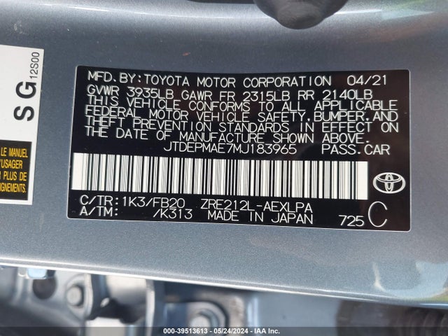 Toyota COROLLA LE 2021 JTDEPMAE7MJ183965 Image 9