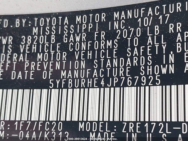 Toyota COROLLA SE 2018 5YFBURHE4JP767925 Image 9
