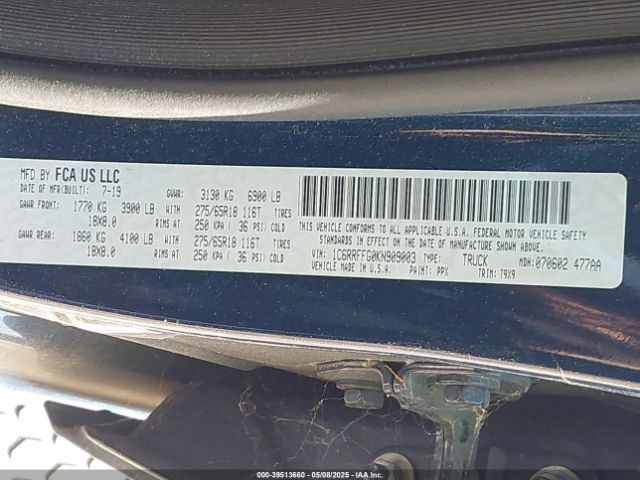 1C6RRFFG0KN909003 RAM 1500 Big Horn/lone Star  4x4 5'7 Box