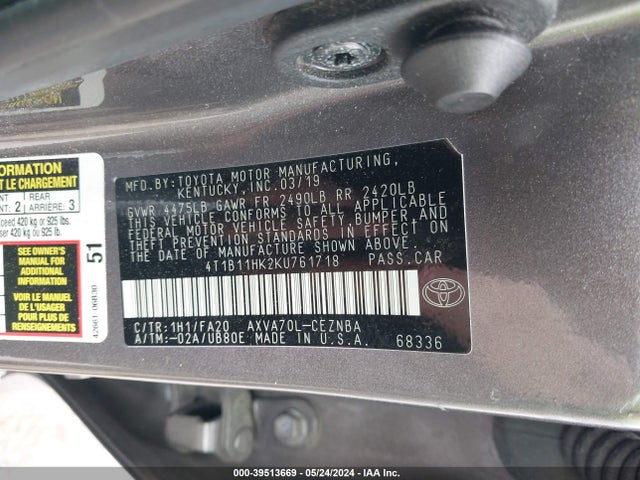 Toyota CAMRY LE 2019 4T1B11HK2KU761718 Image 9